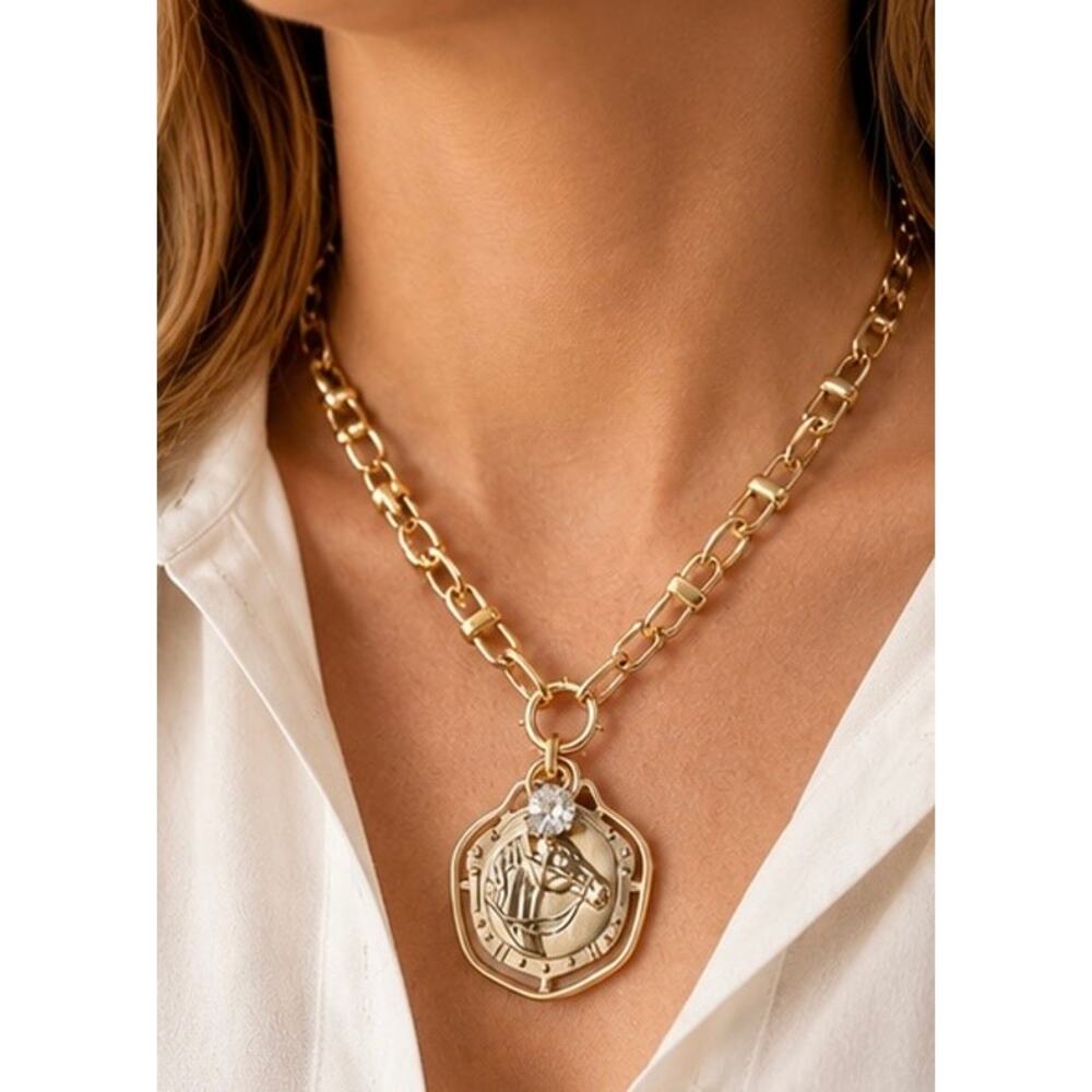 Matte Gold Horse Necklace • Equestrian Jewelry • Gift for Horse Lovers - Picture 9 of 10